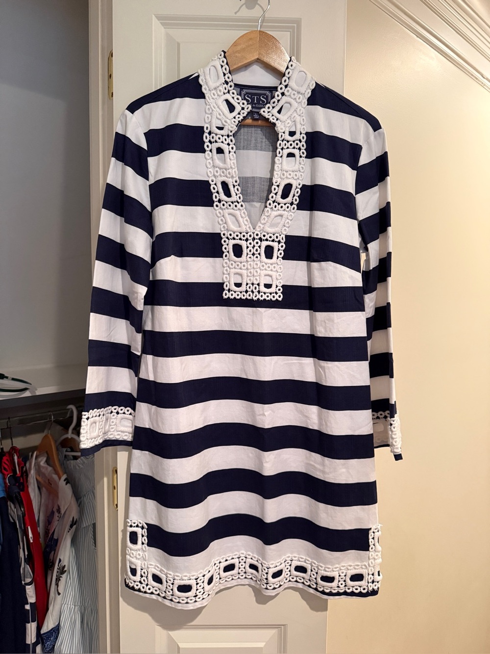 Sail to Sable pristine navy and white long sleeve dress
